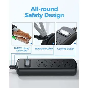 EIGSO Outdoor Power Strip Weatherproof, IPX6 Grade Waterproof Surge Protector with 3 Wide Outlets, Anti-Electric Shock, 6 FT Heavy Duty Extension Cord for Outdoor Patio Garden, Black