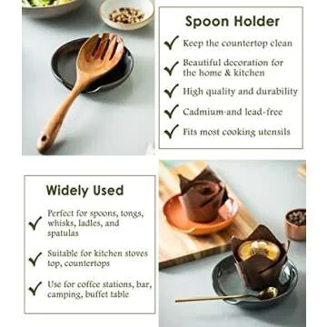 LYEOBOH Spoon Rest for Stove Top, Large Kitchen Spoon Holder, 5 Inch Ceramic Spoon Rest for Kitchen Counter, Cooking Spoon Rest Spatula Holder for Tongs, Ladles, Set of 1, Matte Black