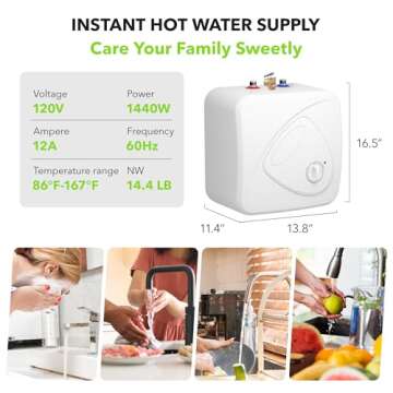 BN-LINK Electric Mini-Tank Water Heater 2.7 Gallon Under Sink Water Heater, 1440W Point of Use Deman...