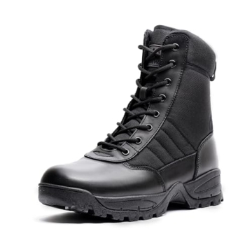 WIDEWAY Men's Military Combat Work Boots Side Zipper Tactical Motorcycle Boots 8 inch