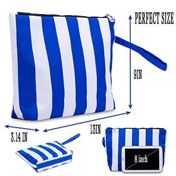 BANG&CARSEN Large Makeup Bag For Women - XL Travel Cosmetic Bag Waterproof Pouch - Wristlet Makeup Clutch For Beach Use - Wet Suit Bag Bikini Storage Pouch (blue)