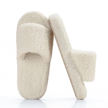 Parlovable Fuzzy Slippers for Women Open Toe Curly Fur Fluffy House Shoes Memory Foam Thick Sole Non...