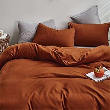 Houseri Burnt Orange Comforter Set Queen Rust Bedding Sets Queen Size Terracotta Comforters Comfy Ca...