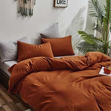Houseri Burnt Orange Comforter Set Queen Rust Bedding Sets Queen Size Terracotta Comforters Comfy Caramel Brown Solid Color Comforter Sets for Women Men Boys Girls Soft Reddish Brown Bed Quilts Queen