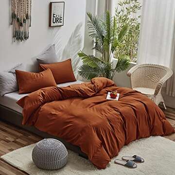 Houseri Burnt Orange Comforter Set Queen Rust Bedding Sets Queen Size Terracotta Comforters Comfy Caramel Brown Solid Color Comforter Sets for Women Men Boys Girls Soft Reddish Brown Bed Quilts Queen