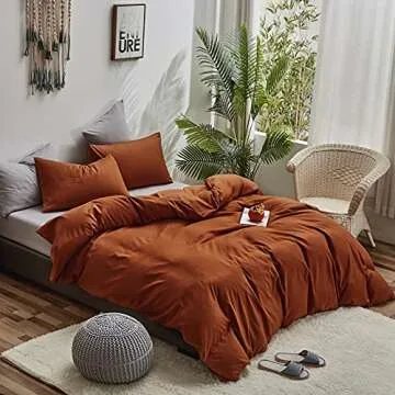 Houseri Burnt Orange Comforter Set Queen Rust Bedding Sets Queen Size Terracotta Comforters Comfy Caramel Brown Solid Color Comforter Sets for Women Men Boys Girls Soft Reddish Brown Bed Quilts Queen
