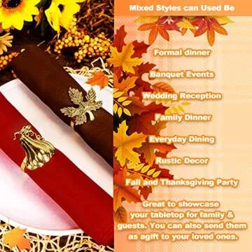 Set of 14 Napkin Rings Maple Leaf Pumpkin Napkin Ring Rustic Napkin Rings Holder Vintage Gold Napkin Rings for Wedding Dinner Table Settings Decorations
