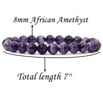 Natural Purple African Crystal Gemstone 8mm Round Beads Stretch Bracelet 7 Inch Unisex