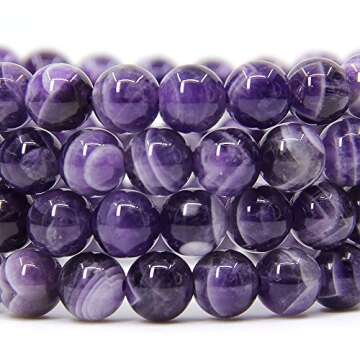 Natural Purple African Crystal Gemstone 8mm Round Beads Stretch Bracelet 7 Inch Unisex