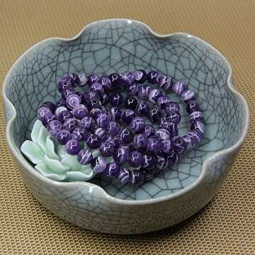 Natural Purple African Crystal Gemstone 8mm Round Beads Stretch Bracelet 7 Inch Unisex