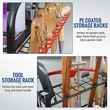 Mythinglogic Garden Alloy Steel Tool Organizer for Garage-Yard Racks with Wheels,Garage Organizers and Storage Hold Tools,Yard Holder Garage/Shed,Garden tool stand, Medium, Black