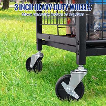 Mythinglogic Garden Alloy Steel Tool Organizer for Garage-Yard Racks with Wheels,Garage Organizers and Storage Hold Tools,Yard Holder Garage/Shed,Garden tool stand, Medium, Black