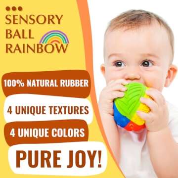 caaocho Pure Natural Rubber Sensory Ball Rainbow 3" - Sealed Hole, BPA Free Baby Ball Toy, for Senso...