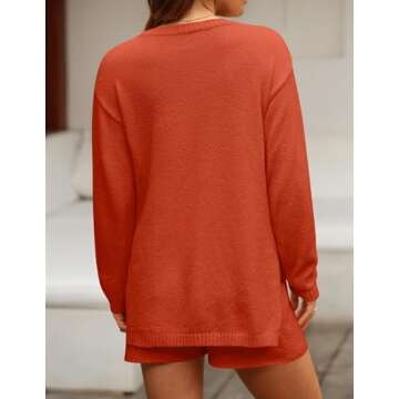 ZESICA Women's Two Piece Sweater Lounge Sets 2024 Fall Casual Knit Trendy Tunic and Shorts Outfits Orange S