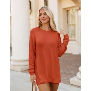 ZESICA Women's Two Piece Sweater Lounge Sets 2024 Fall Casual Knit Trendy Tunic and Shorts Outfits Orange S