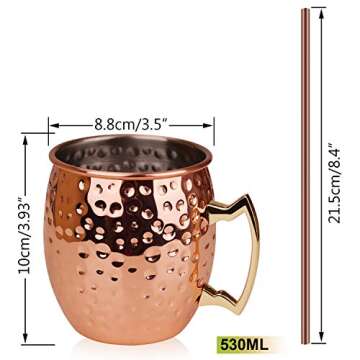 Hossejoy Moscow Mule Copper Mugs - Set of 4-100% Handcrafted Solid Copper Mugs, 16 oz Copper Cups wi...