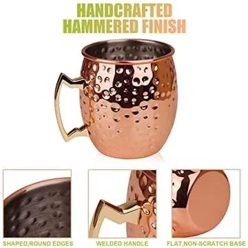 Hossejoy Handcrafted Moscow Mule Copper Mugs Set - 4 Pcs
