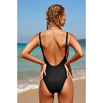 PRETTYGARDEN Women One Piece Swimsuit U Neck Tummy Control Swimwear Slimming Strap Backless Bathing Suit (Black,Small)