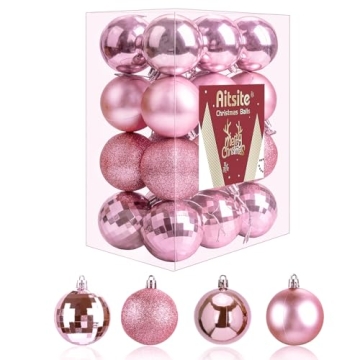 Aitsite 24ct Pink Christmas Mini Ornaments for Trees