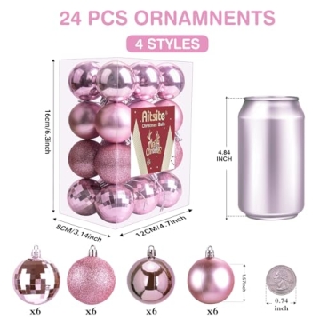 Aitsite 24ct Pink Christmas Mini Ornaments for Trees