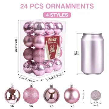 Aitsite 24ct Pink Christmas Mini Ornaments for Trees