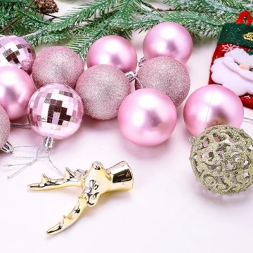 Aitsite 24ct Pink Christmas Mini Ornaments for Trees