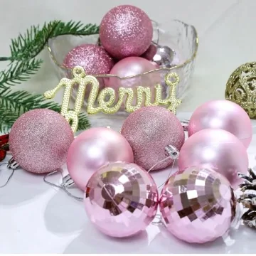 Aitsite 24ct Pink Christmas Mini Ornaments for Trees