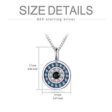 PEIMKO Evil Eye Pendant Necklace for Women 925 Sterling Silver Greek Protection Jewelry Amulet Gift Lucky Necklace for Mom（White Gold）