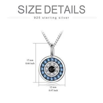 PEIMKO Evil Eye Pendant Necklace for Women 925 Sterling Silver Greek Protection Jewelry Amulet Gift Lucky Necklace for Mom（White Gold）