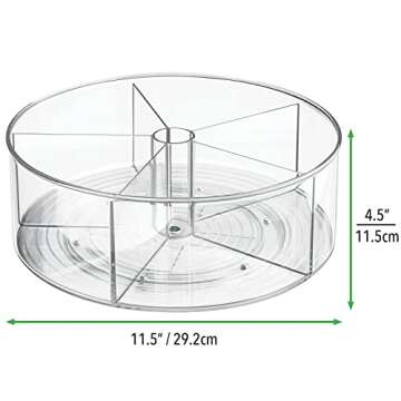 mDesign Divided Lazy Susan Turntable Storage Container for Kitchen Cabinet, Pantry, Refrigerator, Countertop Food Safe - Spinning Organizer for Kids/Toddler's Food Pouches - 5 Sections, 2 Pack - Clear