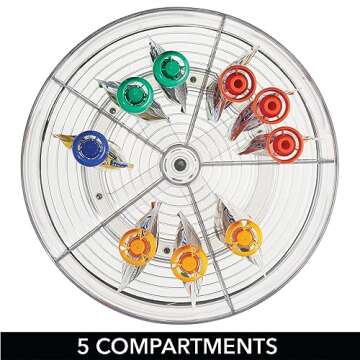 mDesign Divided Lazy Susan Turntable Storage Container for Kitchen Cabinet, Pantry, Refrigerator, Countertop Food Safe - Spinning Organizer for Kids/Toddler's Food Pouches - 5 Sections, 2 Pack - Clear