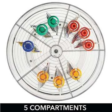 mDesign Divided Lazy Susan Turntable Storage Container for Kitchen Cabinet, Pantry, Refrigerator, Countertop Food Safe - Spinning Organizer for Kids/Toddler's Food Pouches - 5 Sections, 2 Pack - Clear