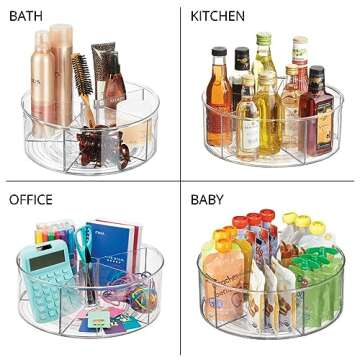 mDesign Divided Lazy Susan Turntable Storage Container for Kitchen Cabinet, Pantry, Refrigerator, Countertop Food Safe - Spinning Organizer for Kids/Toddler's Food Pouches - 5 Sections, 2 Pack - Clear