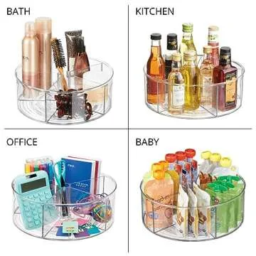 mDesign Divided Lazy Susan Turntable Storage Container for Kitchen Cabinet, Pantry, Refrigerator, Countertop Food Safe - Spinning Organizer for Kids/Toddler's Food Pouches - 5 Sections, 2 Pack - Clear