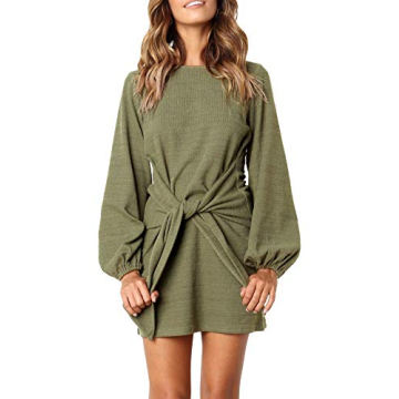 R.Vivimos Women's Stylish Knitted Mini Dress with Tie Waist