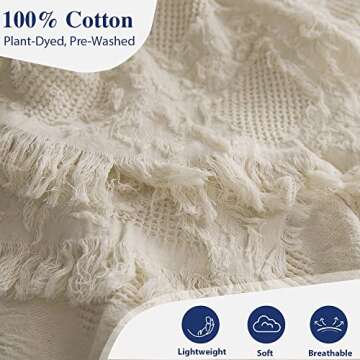 Simple&Opulence 100% Cotton Throw Blanket for Bed, Couch, Boho Textured Geometric Knit Woven Blanket...