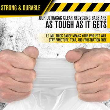 Ultrasac - Recycling Bag, 45 Gallon, 1.1 Mil, 40"x46", Clear, 100 Count w/Ties