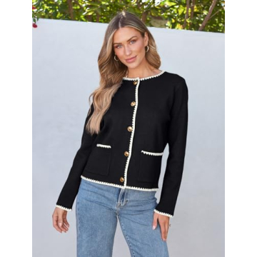 LILLUSORY Womens Cardigan Sweater Fall Outfits Clothes Fashion Trendy 2024 Jacket Blazer Lady Outerwear Button Down Lightweight Coat Black M