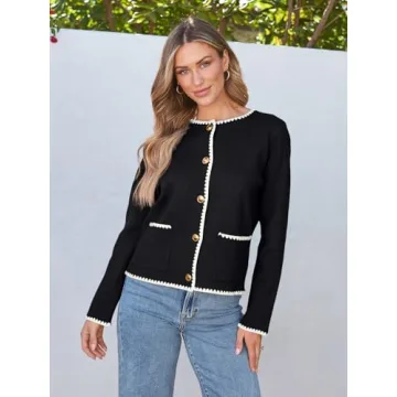 LILLUSORY Womens Cardigan Sweater Fall Outfits Clothes Fashion Trendy 2024 Jacket Blazer Lady Outerwear Button Down Lightweight Coat Black M