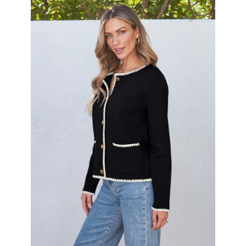 LILLUSORY Womens Cardigan Sweater Fall Outfits Clothes Fashion Trendy 2024 Jacket Blazer Lady Outerwear Button Down Lightweight Coat Black M