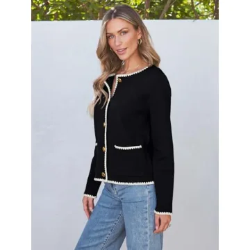 LILLUSORY Womens Cardigan Sweater Fall Outfits Clothes Fashion Trendy 2024 Jacket Blazer Lady Outerwear Button Down Lightweight Coat Black M