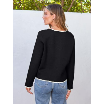 LILLUSORY Womens Cardigan Sweater Fall Outfits Clothes Fashion Trendy 2024 Jacket Blazer Lady Outerwear Button Down Lightweight Coat Black M