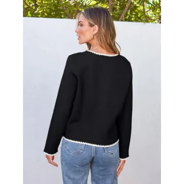 LILLUSORY Womens Cardigan Sweater Fall Outfits Clothes Fashion Trendy 2024 Jacket Blazer Lady Outerwear Button Down Lightweight Coat Black M