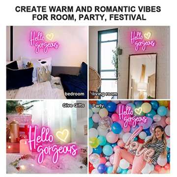 Large Hello Gorgeous Neon Signs for Girls Bedroom Wall Decor, Romantic Led Pink Neon Light Sign with Dimmer Switch for Wedding, Valentine's Day Party Gifts-by Colysor(Pink) (Power Adapter Included)