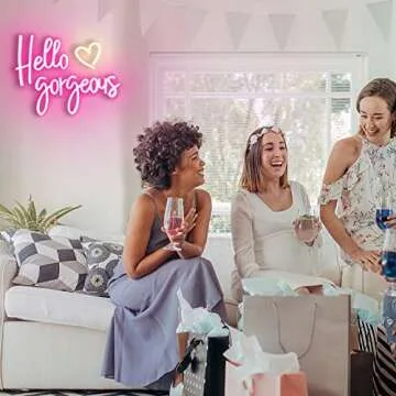 Large Hello Gorgeous Neon Signs for Girls Bedroom Wall Decor, Romantic Led Pink Neon Light Sign with Dimmer Switch for Wedding, Valentine's Day Party Gifts-by Colysor(Pink) (Power Adapter Included)