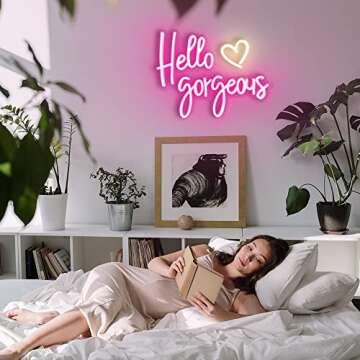 Large Hello Gorgeous Neon Signs for Girls Bedroom Wall Decor, Romantic Led Pink Neon Light Sign with Dimmer Switch for Wedding, Valentine's Day Party Gifts-by Colysor(Pink) (Power Adapter Included)