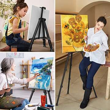 Art Painting Artist Easel Stand, Portable Adjustable Aluminum Metal Tripod Display Easel with Bag, H...
