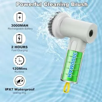 Electric Spin Scrubber with 5 Brush Heads,Cordless Power Scrubber for Arthritis and Seniors Cleaning Kitchen Bathroom Floor Stove with 2 Adjustable Speeds Type-C Charger and Long Last Battery (Grey)