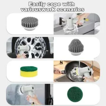 Electric Spin Scrubber with 5 Brush Heads,Cordless Power Scrubber for Arthritis and Seniors Cleaning Kitchen Bathroom Floor Stove with 2 Adjustable Speeds Type-C Charger and Long Last Battery (Grey)