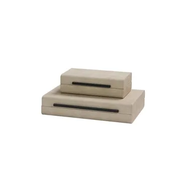 Ivory Shagreen Decorative Storage Boxes Set with Handles